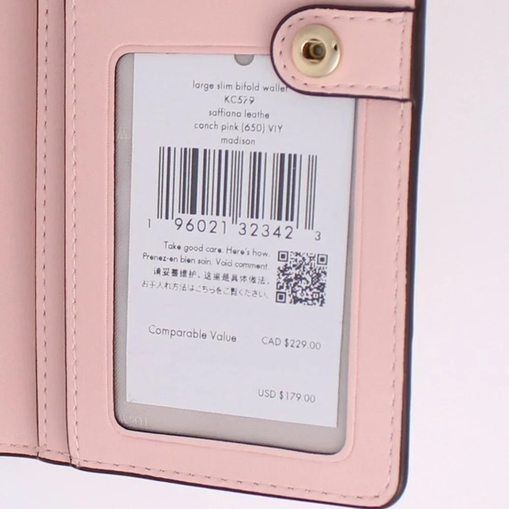Kate Spade Madison Large Slim Bifold Wallet In Conch Pink